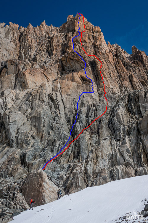 Voyage in red and Versant Satanique in blue (© A. Gatta)